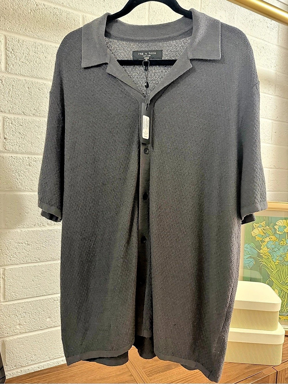 rag & bone Zig-Zag Avery Short Sleeve Shirt Gray Medium